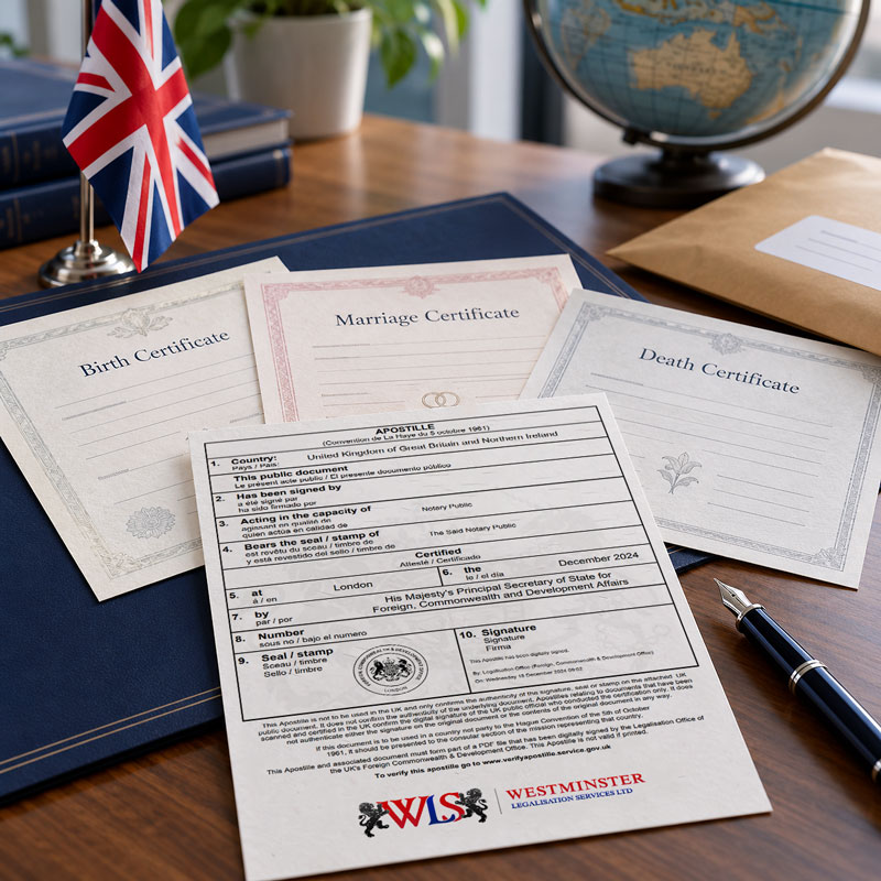 Birth Certificate, Marriage Certificate and Death Certificate. GRO Documents that need Apostille